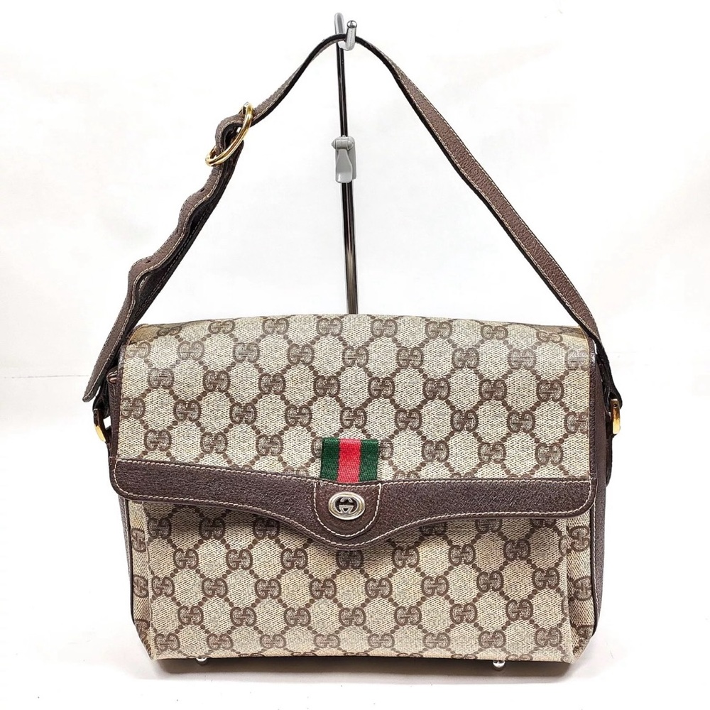 SOLD Gucci Vintage Hand Bag Sherry Line Brown PVC 1290239